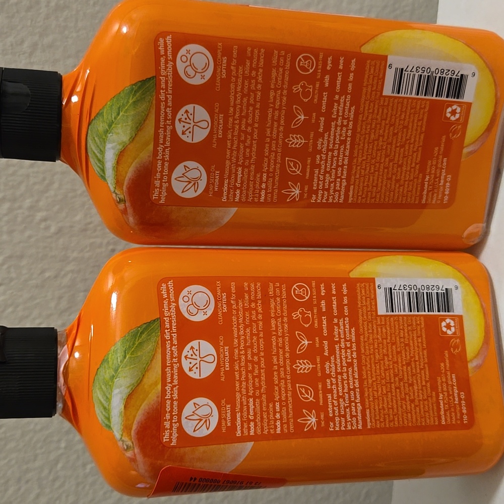 New And Sealed Hempz White Peach Rose And Peony Body Wash 2 17oz Bottles - Picture 3 of 5